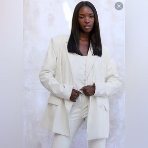 Kourtney Kardashian Faux Leather Blazer White